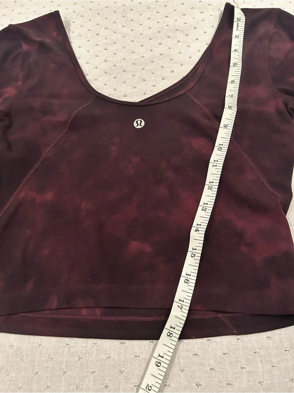 lululemon athletica Women's Long Sleeve Crop Top in Deep Wine Tie-Dye